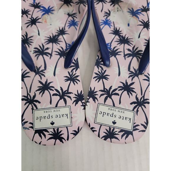 Kate Spade NY Flip Flops Pink Blue Palm Trees Bow Nova Thong Sandals Lightweight - Picture 5 of 8